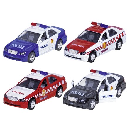 Masinuta die cast cu sunete si lumini, politie si pompieri, 15 cm, Goki
