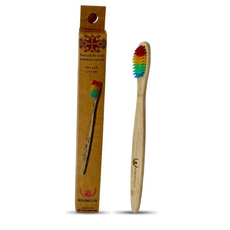 Periuta de dinti din bambus, Soft, 15 ani+, Multicolor, Gingia
