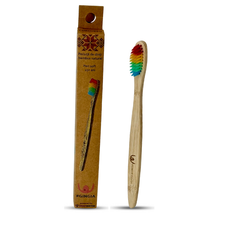 Periuta de dinti din bambus, Soft, 15 ani+, Multicolor, Gingia