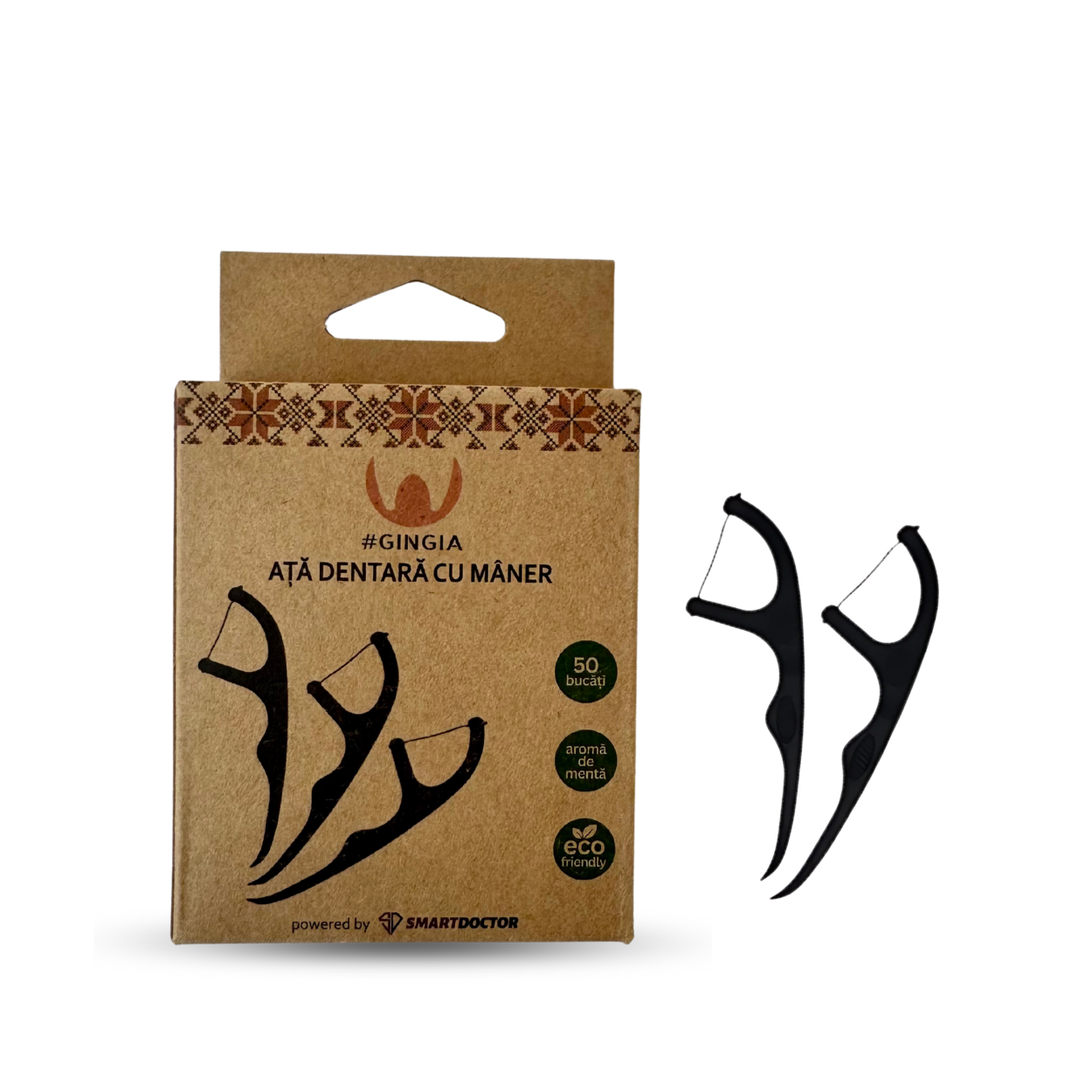 Ata dentara mentolata si cerata cu maner, 50 bucati, Gingia