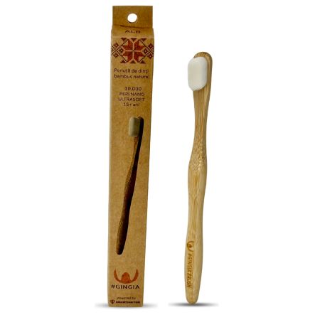 Periuta de dinti din bambus natural Peri Nano, Ultrasoft 10000, 15 ani+, Alb, Gingia