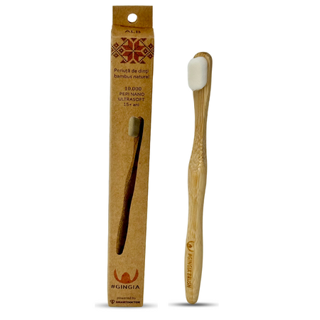 Periuta de dinti din bambus natural Peri Nano, Ultrasoft 10000, 15 ani+, Alb, Gingia