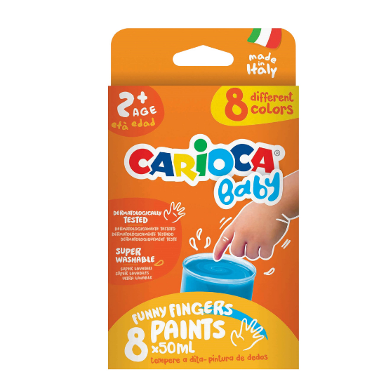 Acuarele Finger Baby, +2 ani, 8 x 50 ml, Carioca   