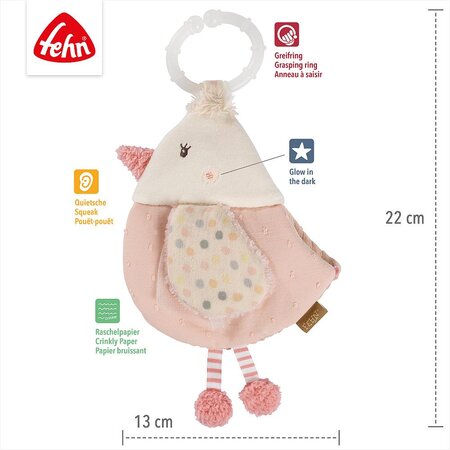 Carticica din plus pentru bebelusi, 0 luni+, Pasare pastel, Fehn 663994