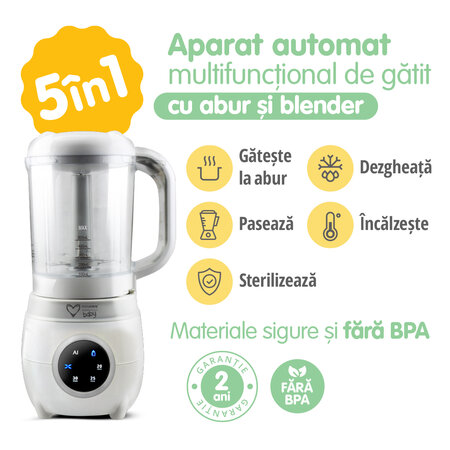 Aparat automat multifunctional de gatit cu aburi si blender, 5 in 1, EasyCare Baby 664012