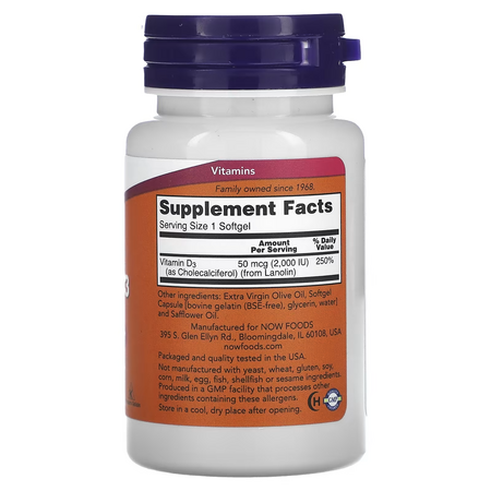 Vitamina D3, 2000 UI, 120 capsule moi, Now Foods 664098