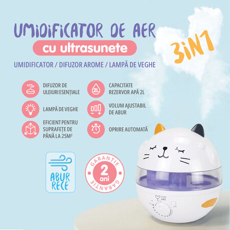 Umidificator ultrasonic 3 in 1 pentru copii, 2 L, EasyCare Baby 664068