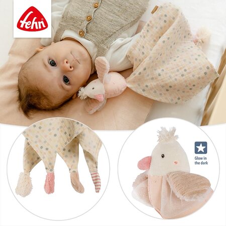 Jucarie pentru bebelusi Doudou Pasare pastel, 0 luni+, Fehn 664164