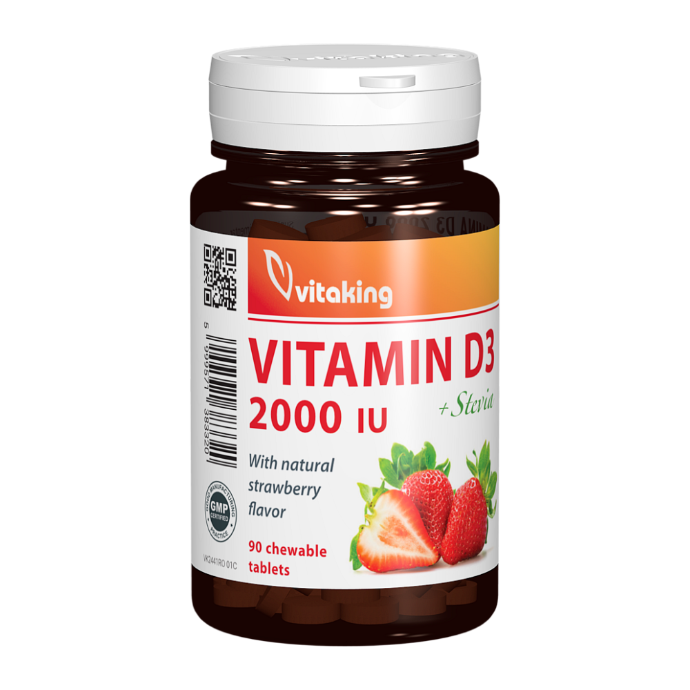 Vitamina D3 masticabila, 2000 UI, 90 comprimate, Vitaking