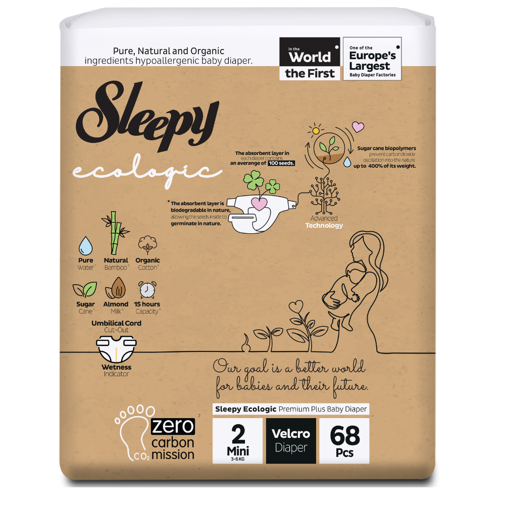 Scutece copii Ecologic, Nr. 2 Mini, 3-6 kg, 68 bucati, Sleepy