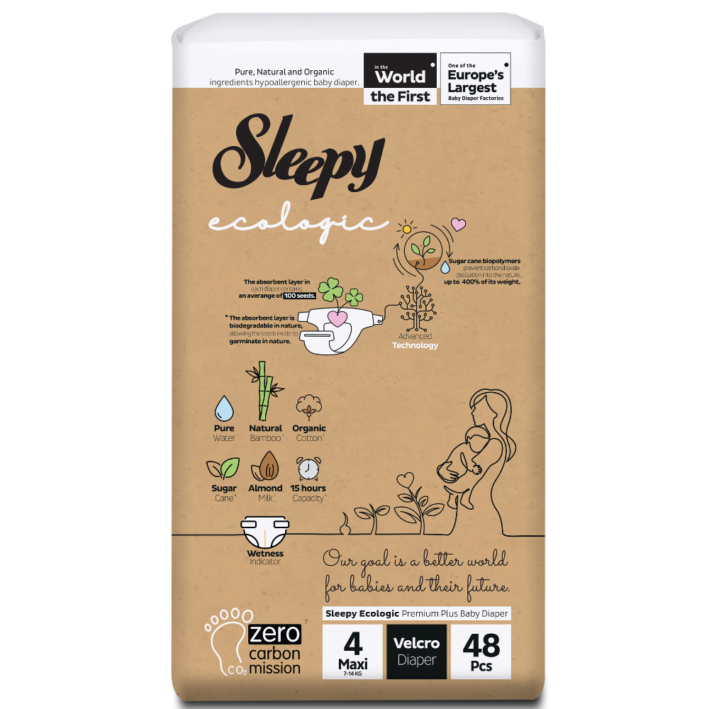 Scutece copii Ecologic, Nr.4 Maxi, 7-14 kg, 48 bucati, Sleepy