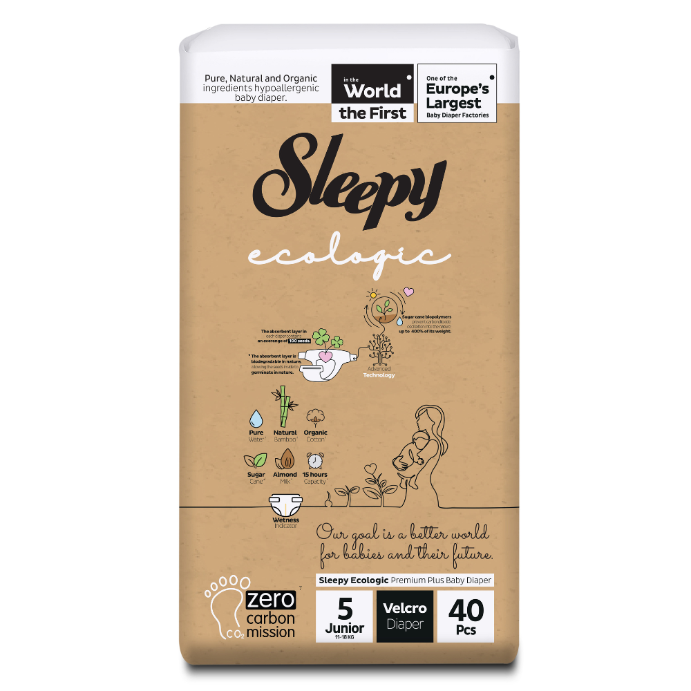 Scutece copii Ecologic, Nr.5 Junior, 11-18 kg, 40 bucati, Sleepy