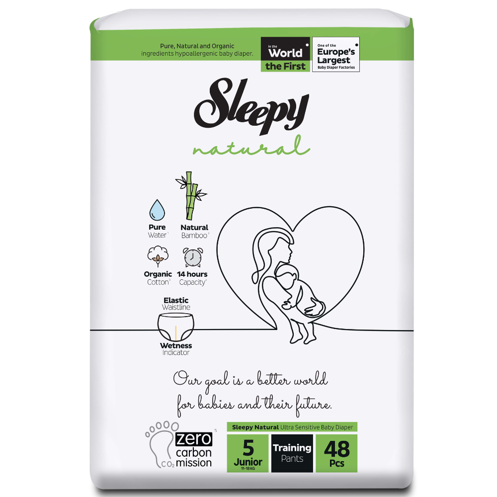 Scutece chilotel pentru bebelusi Double Jumbo Natural, Nr 5 Junior, 11-18 kg, 48 bucati, Sleepy