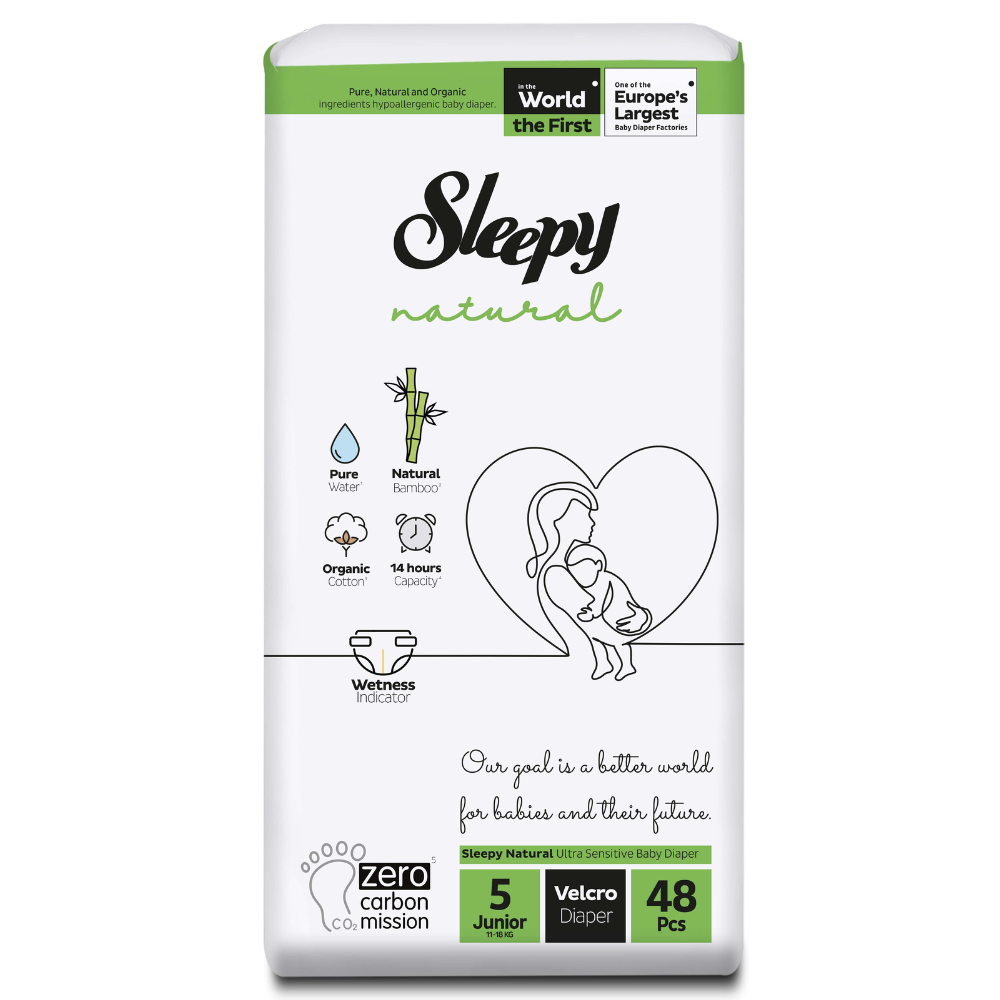 Scutece pentru bebelusi Natural, Nr 5 Junior, 11-18 kg, 48 bucati, Sleepy