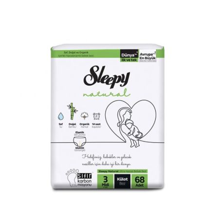 Scutece chilotel pentru bebelusi Double Jumbo Natural, Nr 3 Midi, 4-9 kg, 68 bucati, Sleepy