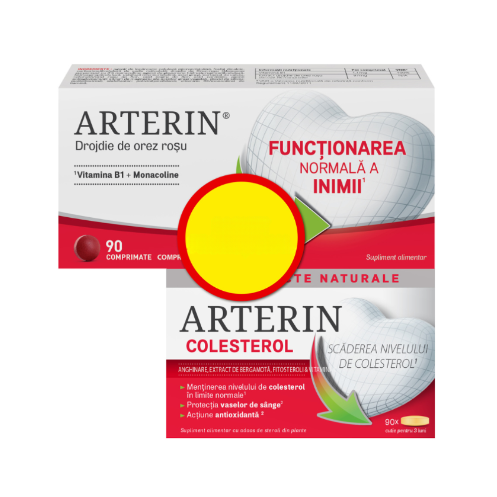 Pachet Arterin Colesterol + Arterin Functionarea normala a Inimii, 90 + 90 comprimate, Omega Pharma