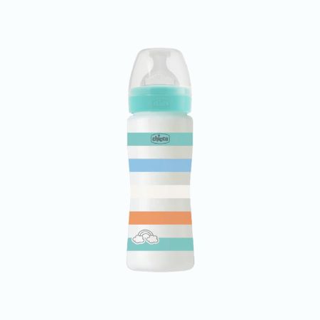 Biberon sticla cu tetina din silicon WellBeing, +4 luni, 330ml, Chicco