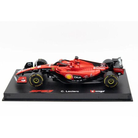 Masinuta Ferarri SF-23 cu casca Charles Leclerc, 1:43, Flat Red, Bburago