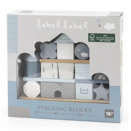 Jucarie din lemn cuburi de constructie, 18 luni+, Blue, Label Label 665210