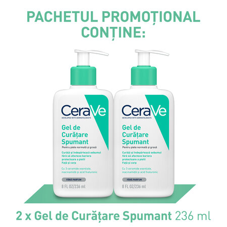 Pachet Gel de curatare spumant pentru pielea normala si grasa, 2x236 ml, CeraVe 732386