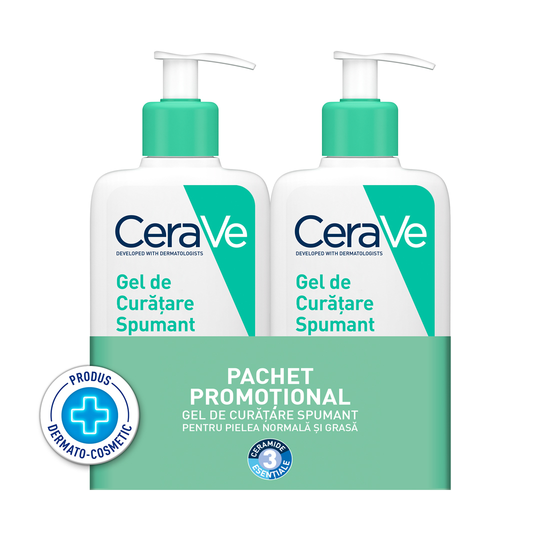 Pachet Gel de curatare spumant pentru pielea normala si grasa, 2x236 ml, CeraVe