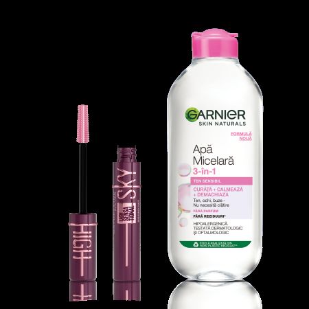 Pachet Apa Micelara Garnier Skin Naturals +  Mascara Maybelline New York Lash Sensational Sky High, Burgundy Haze, 400 ml + 7.2 ml, loreal 665574