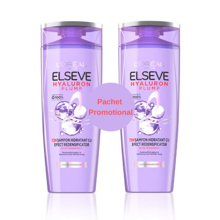 Pachet Sampon hidratant pentru par deshidratat Hyaluron Plump, 2 x 250 ml, Elseve