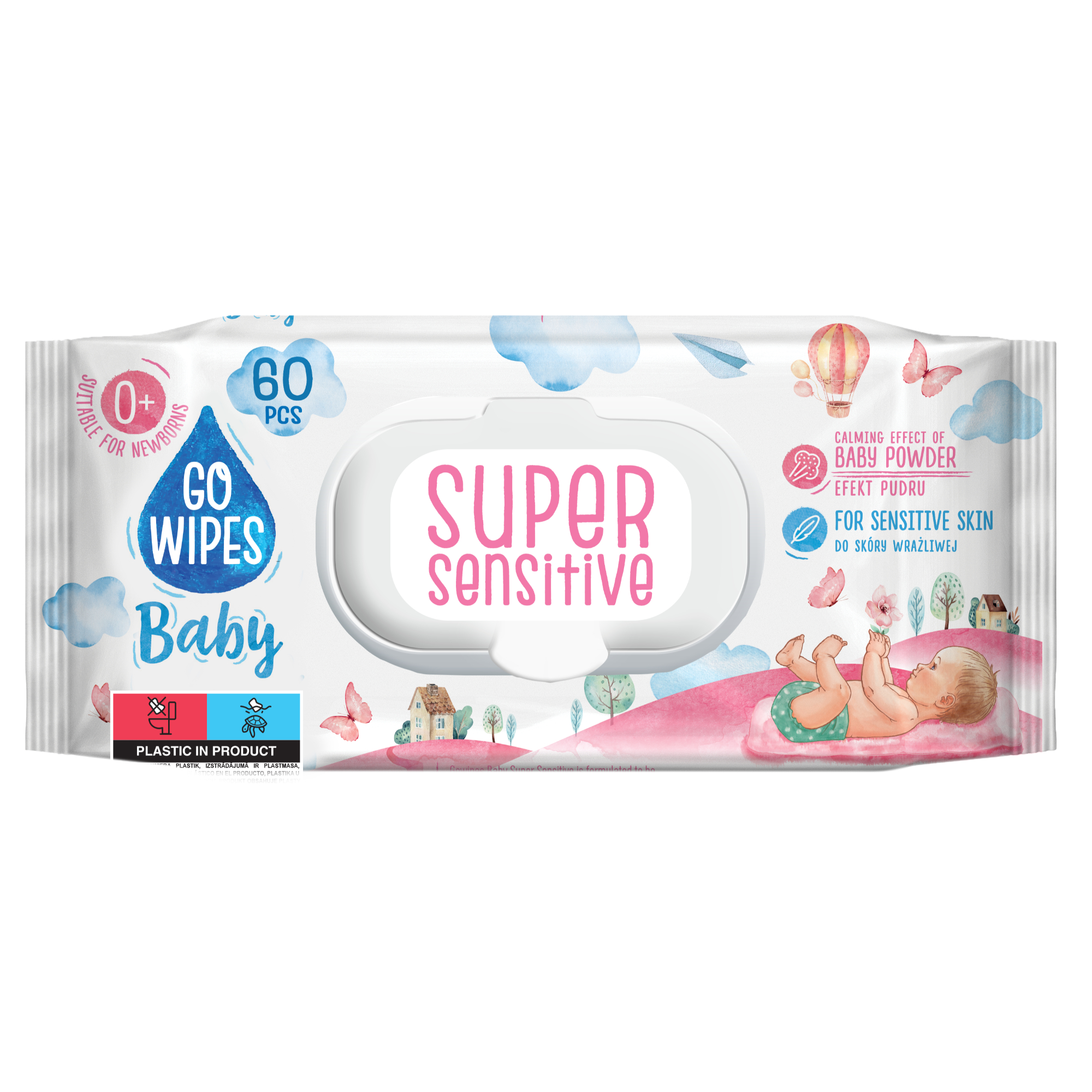 Servetele umede  pentru copii Super sensitive, 60 buc, Go  Wipes