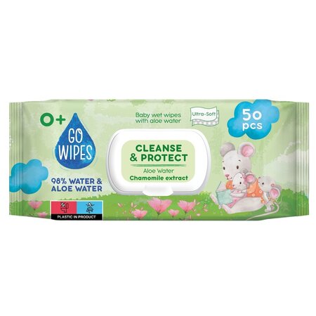 Servetele umede pentru copii, cu apa de aloe si musetel, 50 buc, Go  Wipes