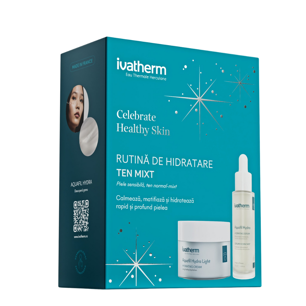Pachet Crema hidratanta + Serum cu Peptide si HA Aquafil Hydra, 50 ml + 30 ml, Ivatherm