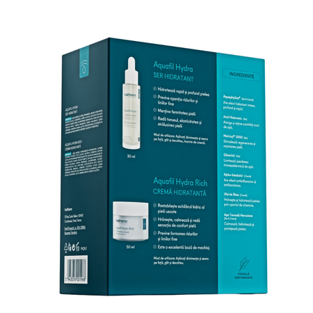 Pachet Crema hidratanta + Serum cu Peptide si HA Aquafil Hydra Rich, 50 ml + 30 ml, Ivatherm 730571