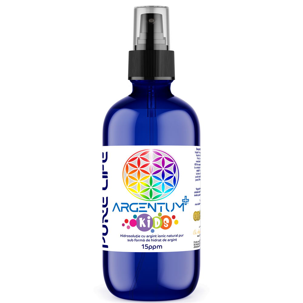Hidrosolutie cu argint ionic Argentum+ Kids, 15 ppm, 120 ml, Pure Life
