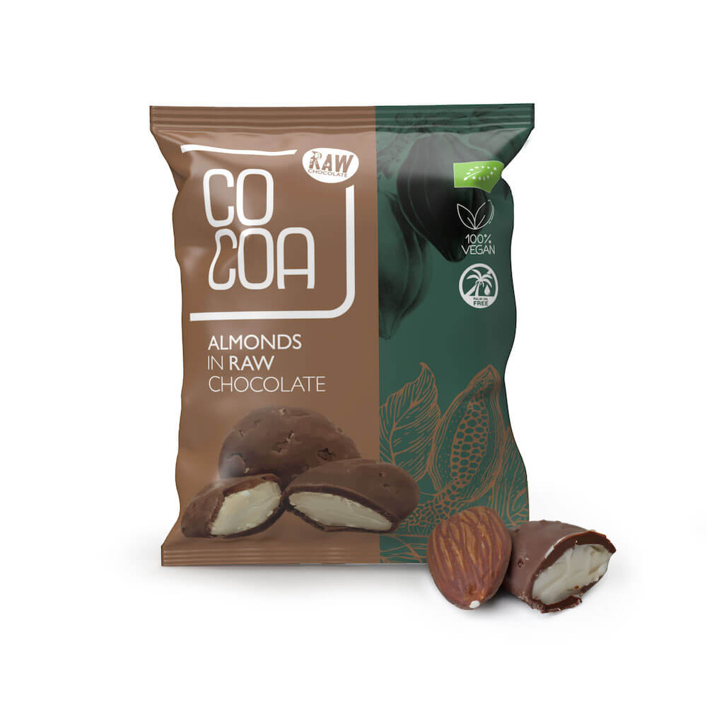 Migdale Eco in ciocolata Raw, 70 g, Cocoa