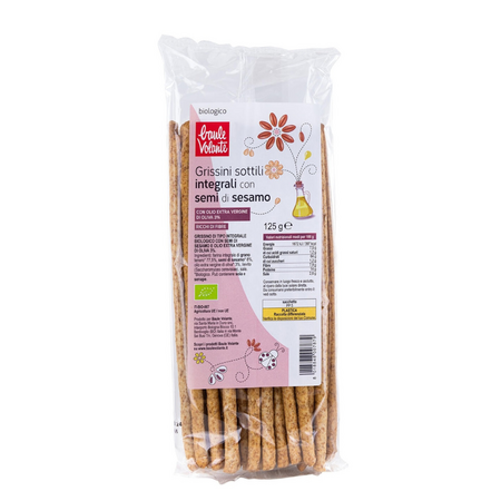 Grisine bio integrale subtiri cu susan si ulei extravirgin de masline, 125 g, Baule Volante