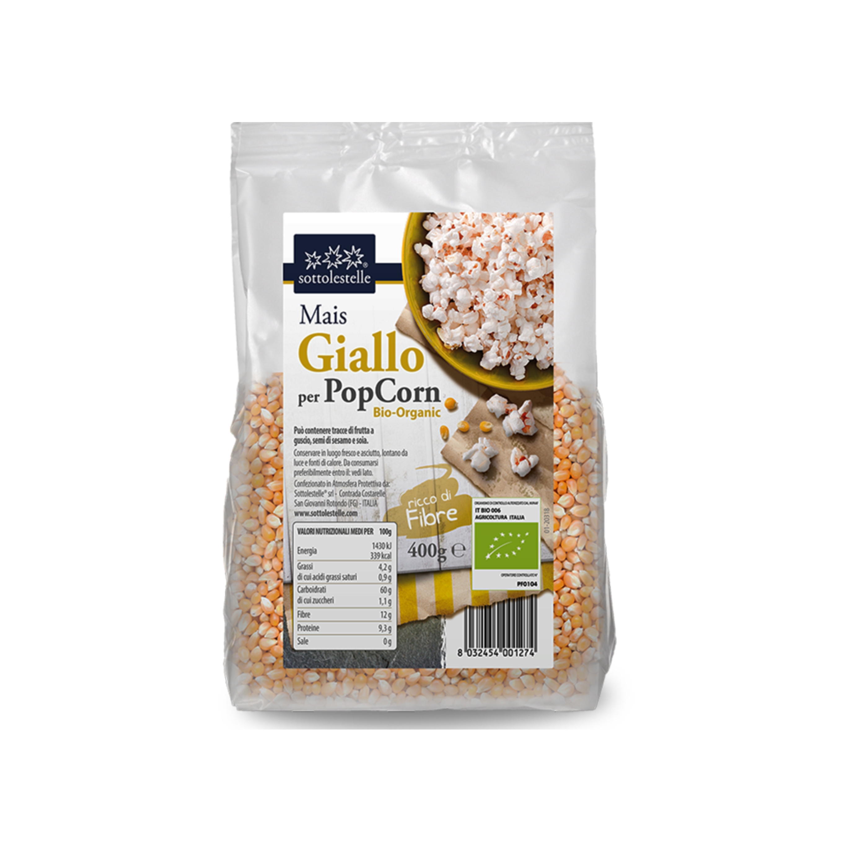 Porumb Bio pentru popcorn, 400 g, Sottolestelle