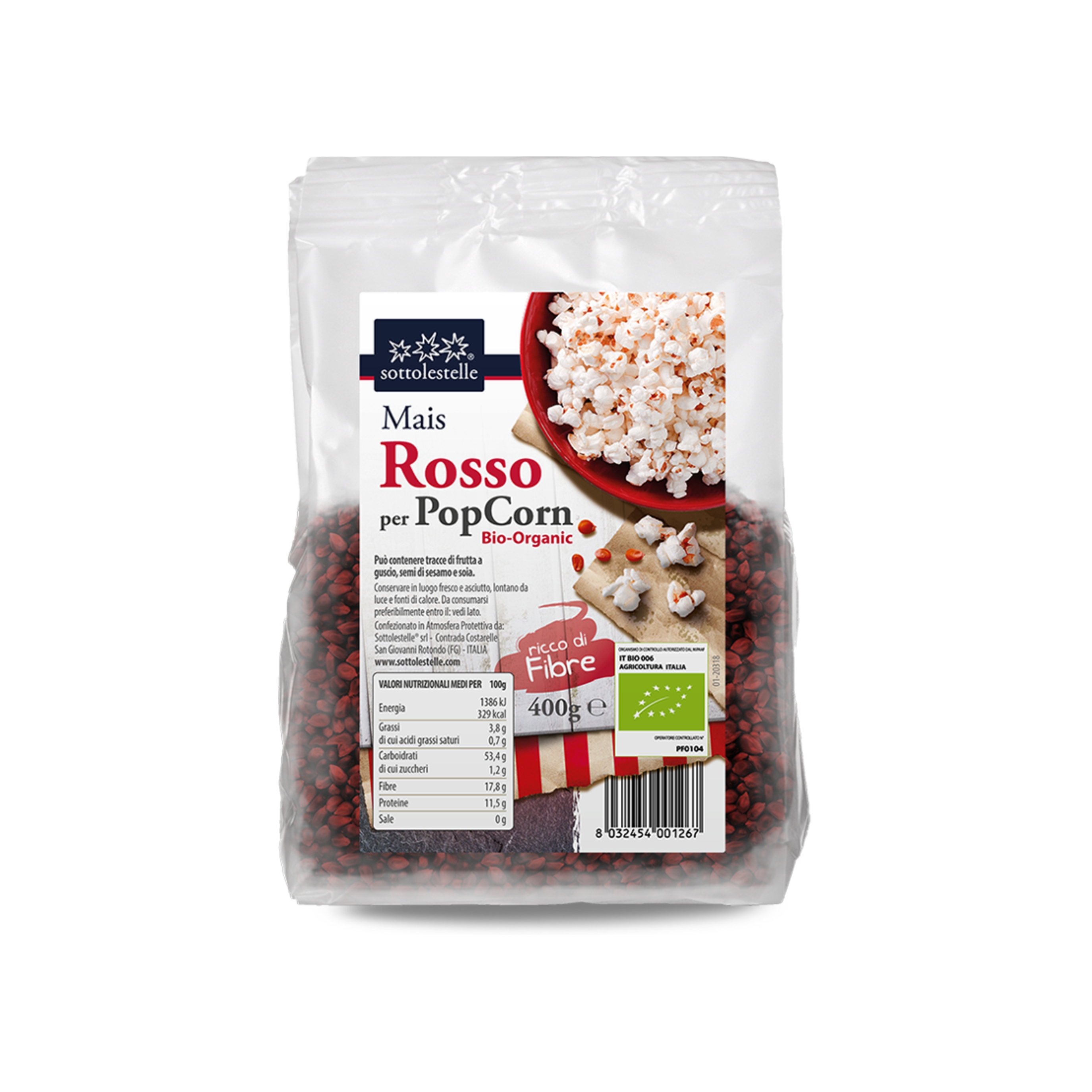 Porumb rosu Bio pentru popcorn, 400 g, Sottolestelle