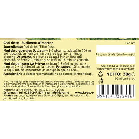 Ceai de Tei, 20 plicuri, Fares 723169
