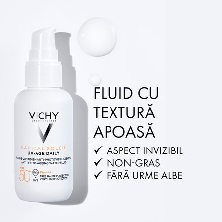Fluid pentru protectie solara cu actiune impotriva foto-imbatranirii tenului SPF50+ Capital Soleil, 40 ml, Vichy 793556