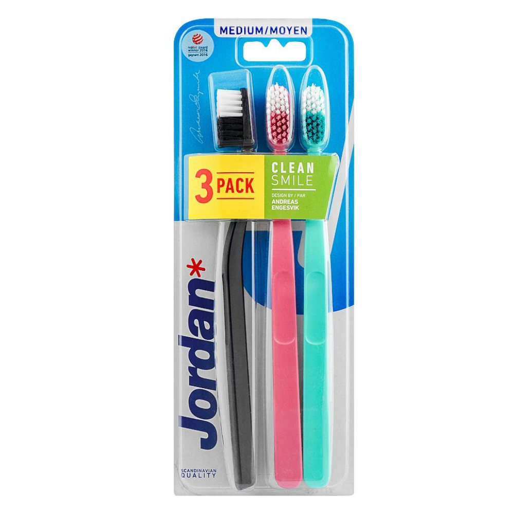 Set de 3 periute de dinti pentru adulti Clean Smile, Medium, Multicolor, Jordan