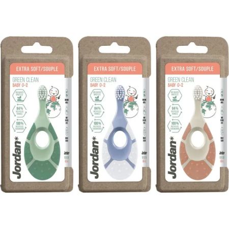 Periuta de dinti pentru copii Green Clean Baby, Diverse culori, 0-2 ani, Extra Soft, Jordan