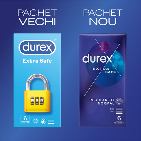 Prezervative Extra Safe, Regular Fit Normal, 6 bucati, Durex 671040