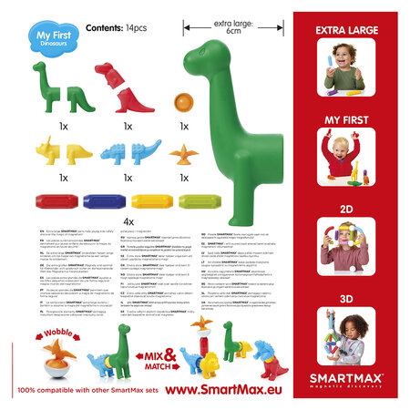 Joc magnetic Primii mei dinozauri, 14 piese, Smart Max 671265