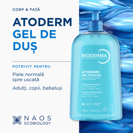 Gel de dus pentru piele uscata, sensibila si atopica Atoderm, 1000 ml, Bioderma 818269