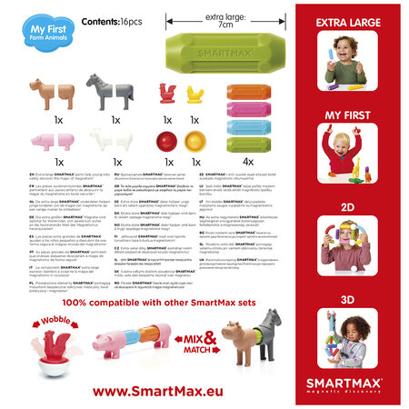 Joc magnetic Primele mele animale de ferma, 16 piese, Smart Max 671252