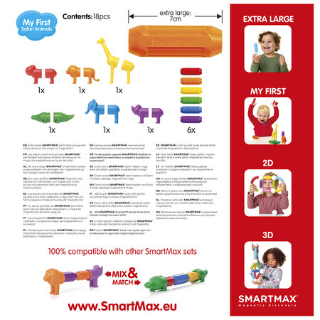 Joc magnetic Primele mele animale de safari, 18 piese, Smart Max 671173