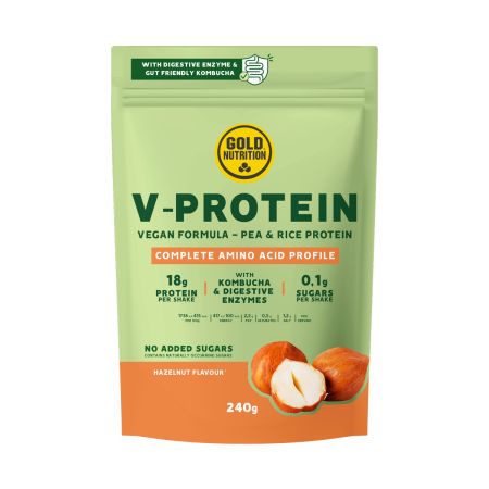 Pudra Proteica Vegetala V-Protein, 240 g,  Alune de padure, Gold Nutrition