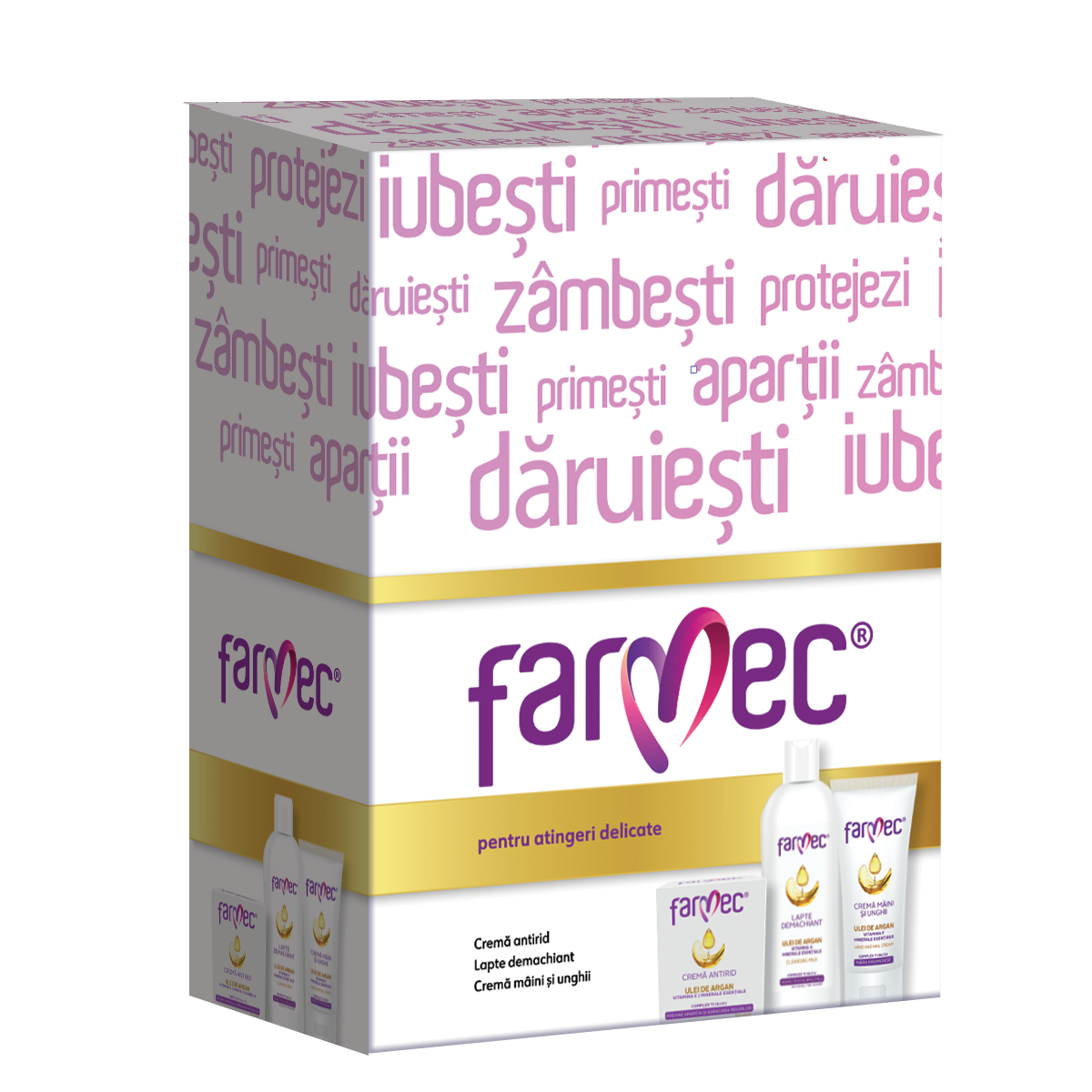 Pachet Crema Antirid, Lapte Demachiant si Crema Maini si Unghii cu Ulei de Argan, 50 ml + 150 ml + 100 ml, Farmec