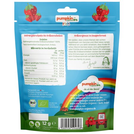 Chipsuri Bio cu capsuni, +3 ani, 12 g, Pumpkin Organics 671284