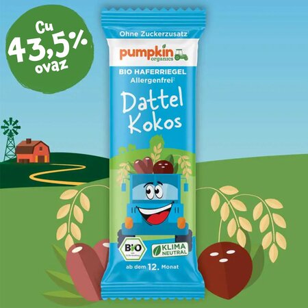 Baton Bio din ovaz, curmale si cocos, +12 luni, 20 g, Pumpkin Organics 671295