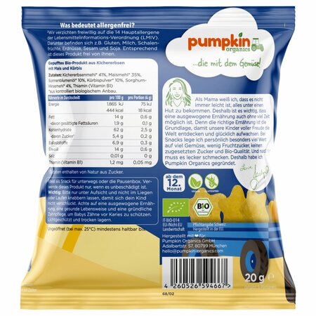 Snack Bio stelute din naut, porumb si dovleac, +12 luni, 20 g, Pumpkin Organics 671387